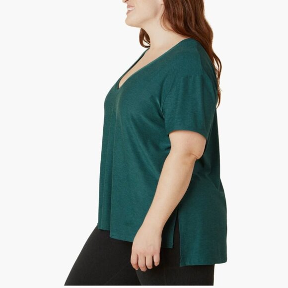 Beyond Yoga Featherweight V-Neck Split Up Long Tee Dark Green Womens 1X $66 NWT - Picture 3 of 10